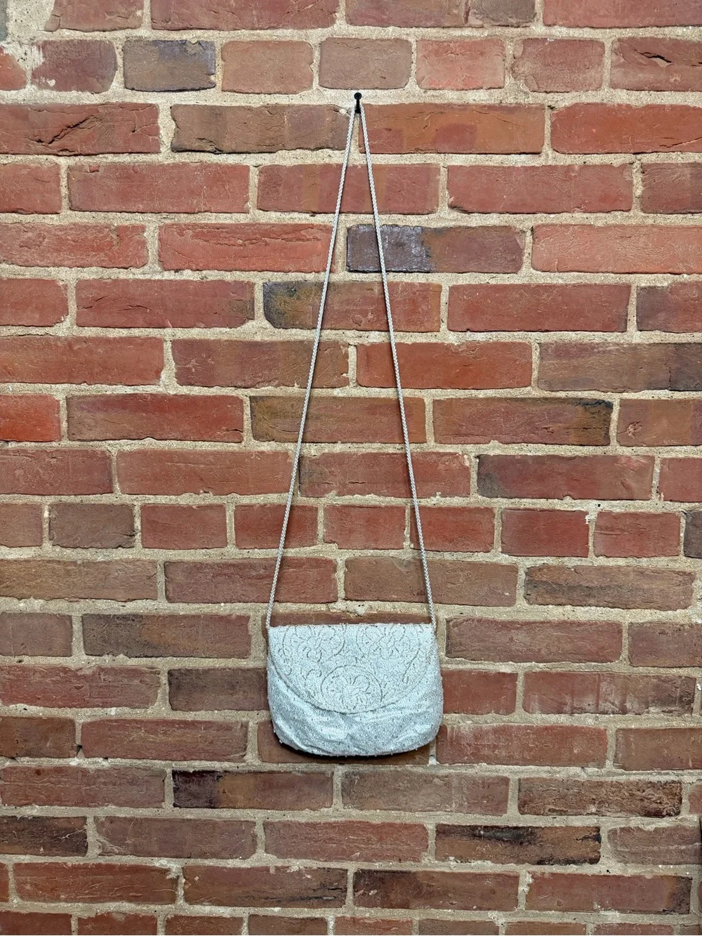 La Regale Ivory Lace Crossbody Bag Silver Strap Purse Tiny Small Sparkly
